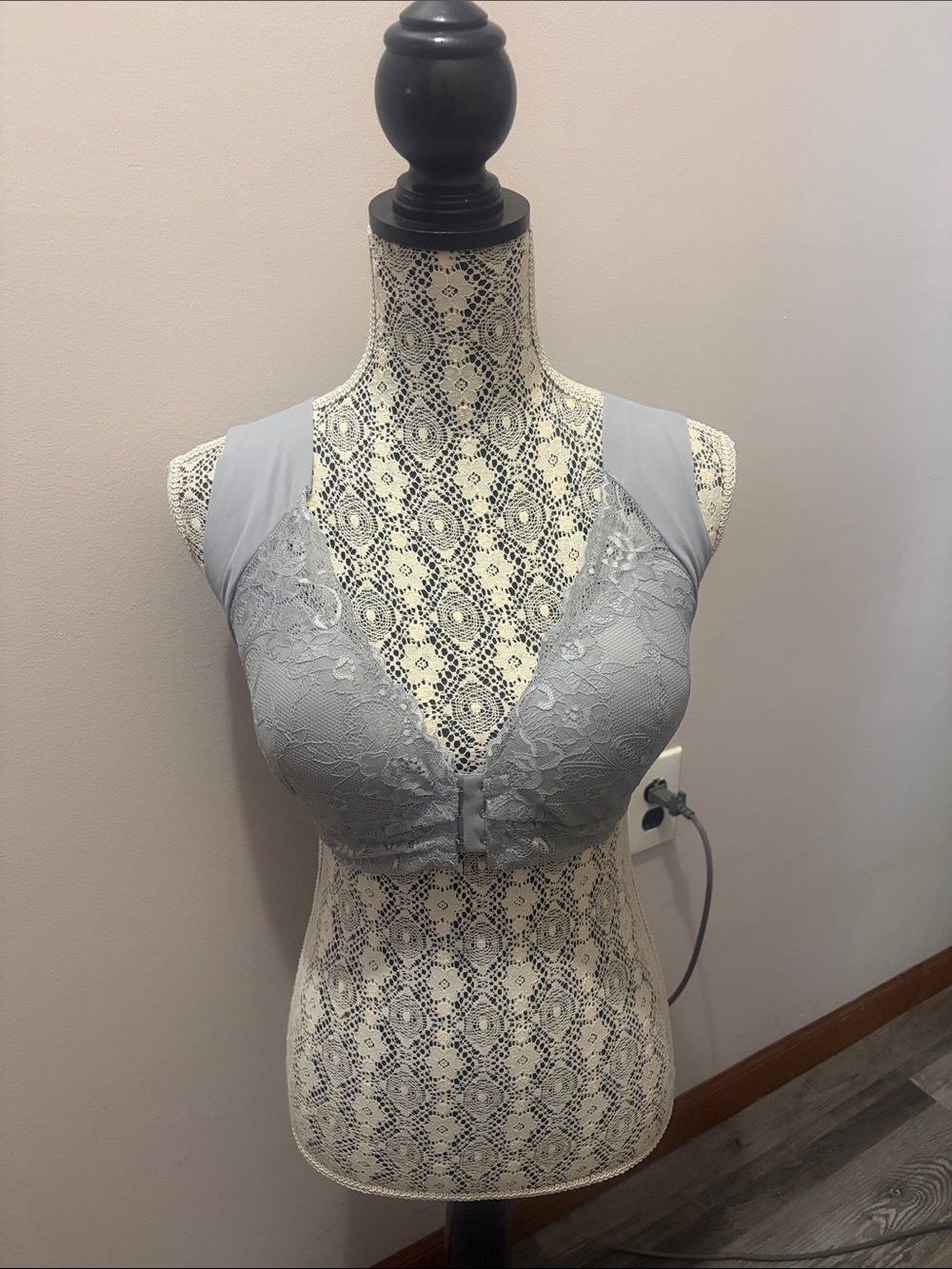 Lace Front-Closure Bralette in Light Gray - Women Intimates